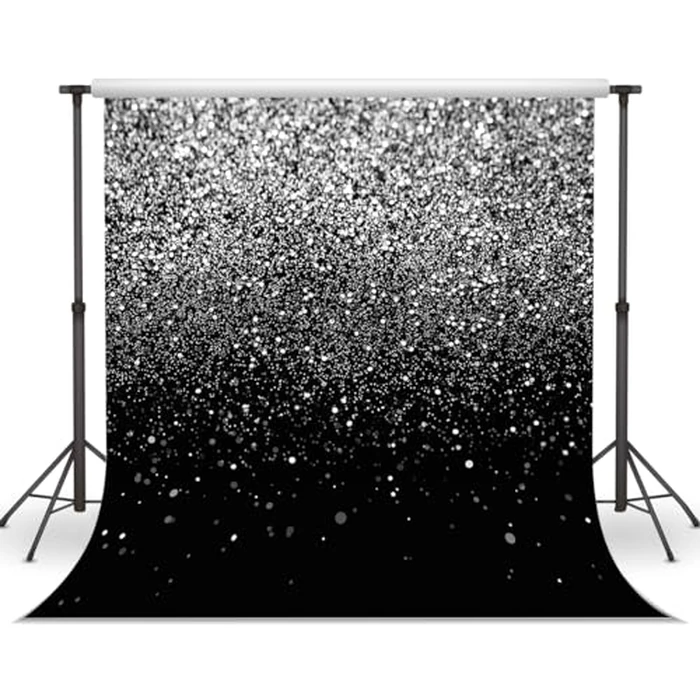 WOLADA Black and Silver Backdrop Silver Glitter Backdrop for Photography Wedding Birthday Baby Shower Party Photo Studio 8x8FT FW18 by WOLADA - Image 2