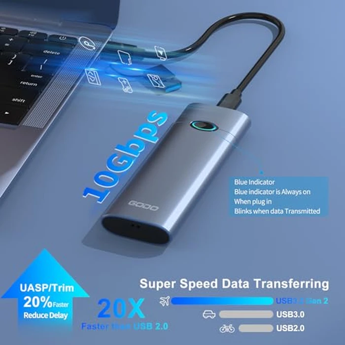GODO M.2 NVMe Hard Drive Enclosure Adapter Type C USB 3.2 Gen 2 (10 Gbps) to NVME PCI-E M-Key/(B+M) Key Support UASP Trim for SSDs 2280/2260/2242/2230 Tool Free Aluminum by GODO - Image 3