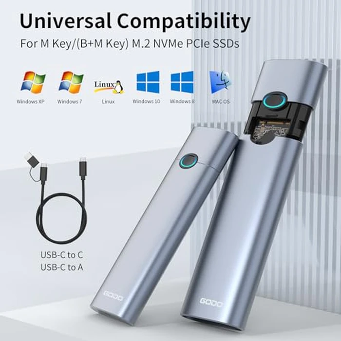 GODO M.2 NVMe Hard Drive Enclosure Adapter Type C USB 3.2 Gen 2 (10 Gbps) to NVME PCI-E M-Key/(B+M) Key Support UASP Trim for SSDs 2280/2260/2242/2230 Tool Free Aluminum by GODO - Image 4
