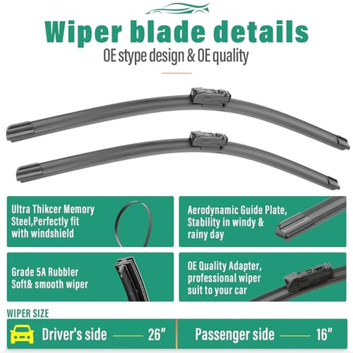 26" 16" 14" Windshield Wiper Blades Replacement for Toyota CHR C-HR 2018 2019 2020 2021 2022 Premium All Weather Front Rear Wipers Set - OEM Quality (Pack of 3) by WINDSMILE - Image 3