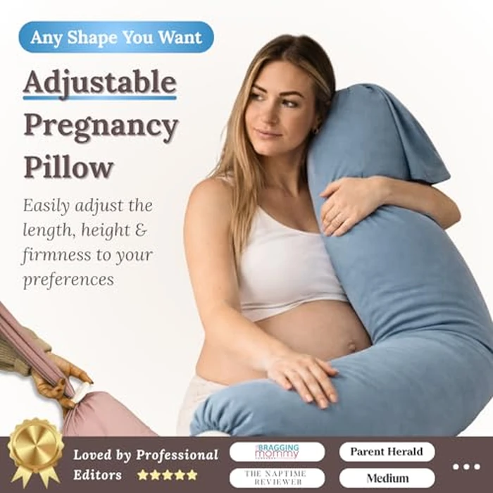 Cuddo Baby Pregnancy Pillow 5-in-1 |Adjustable Shape, Cooling Fabric| Beanbag Style Microbead, O-Shape for Nursing, 5-Point Full Body Support for Side Sleepers, Gift for Women, with Travel Bag - Blue by Cuddo Baby - Image 2