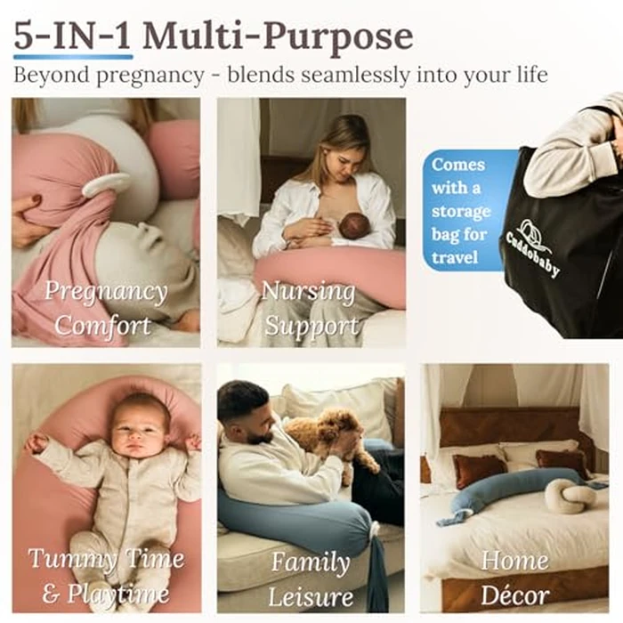 Cuddo Baby Pregnancy Pillow 5-in-1 |Adjustable Shape, Cooling Fabric| Beanbag Style Microbead, O-Shape for Nursing, 5-Point Full Body Support for Side Sleepers, Gift for Women, with Travel Bag - Blue by Cuddo Baby - Image 4