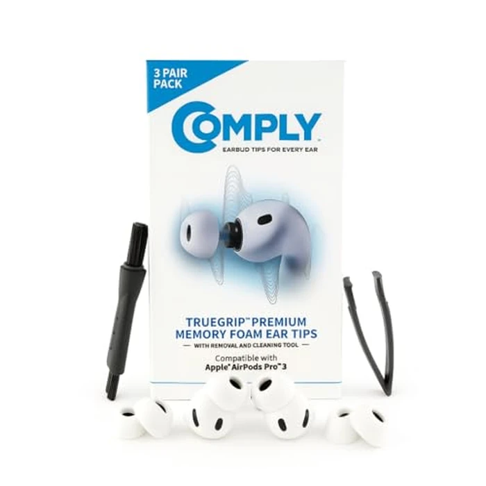 Comply TrueGrip | Premium Memory Foam Replacement Earbud Tips for Apple AirPods Pro Gen 3 | Long Lasting Comfort, Secure Fit, Superior Noise Isolation| White (Large) (3 Pairs) by Comply - Used - Good condition