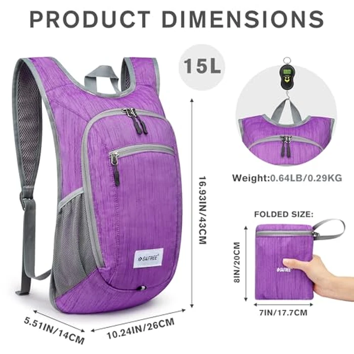 G4Free 10L/15L Hiking Backpack Lightweight Packable Hiking Daypack Small Travel Outdoor Foldable Shoulder Bag, Purple, 10L, Foldable, Casual, Modern by G4Free - Image 2