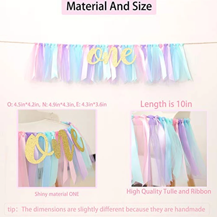 WAOUH Baby Girl Birthday Banner - Highchair Banner for First Birthday Decoration, Cake Smash Photo Prop, Tulle and Ribbon Garland (Light Aqua and Light Blue) by WAOUH - Image 2