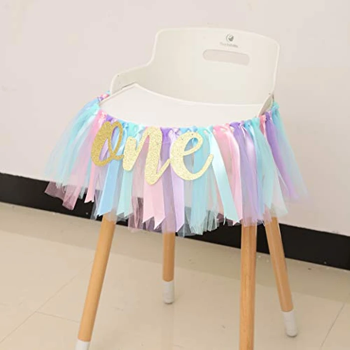 WAOUH Baby Girl Birthday Banner - Highchair Banner for First Birthday Decoration, Cake Smash Photo Prop, Tulle and Ribbon Garland (Light Aqua and Light Blue) by WAOUH - Image 4