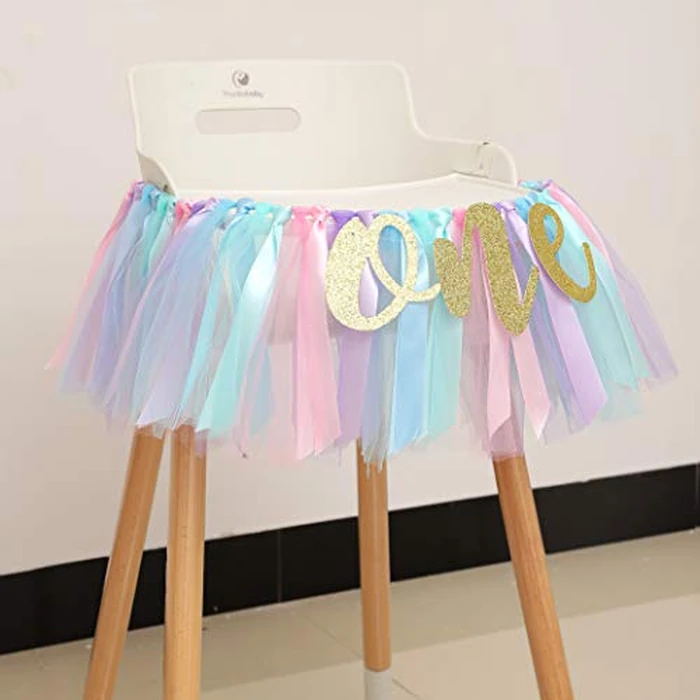 WAOUH Baby Girl Birthday Banner - Highchair Banner for First Birthday Decoration, Cake Smash Photo Prop, Tulle and Ribbon Garland (Light Aqua and Light Blue) by WAOUH - Image 5