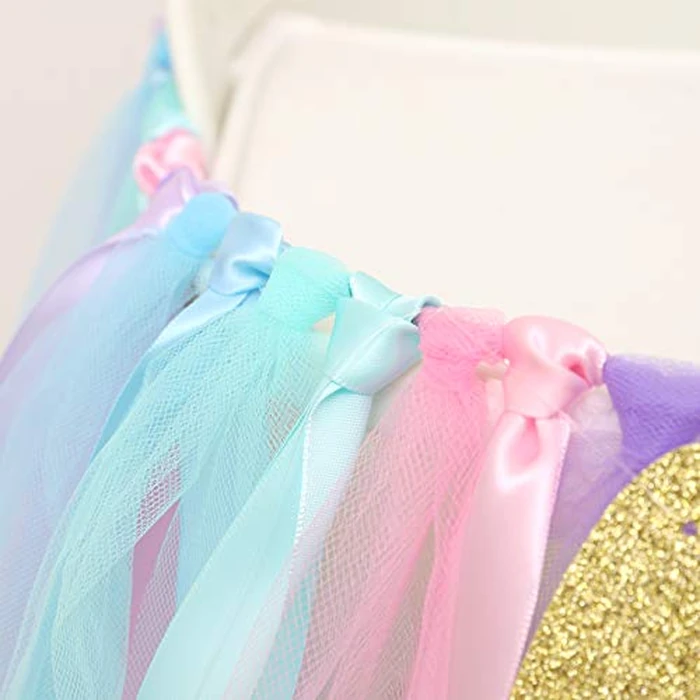 WAOUH Baby Girl Birthday Banner - Highchair Banner for First Birthday Decoration, Cake Smash Photo Prop, Tulle and Ribbon Garland (Light Aqua and Light Blue) by WAOUH - Image 6
