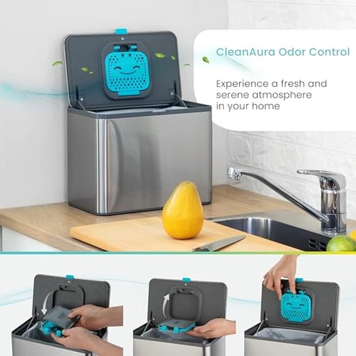 Home Zone Living Kitchen Compost Bin with CleanAura, Stainless Steel, Small and Compact Design, Includes Placement Attachments, 5 Liter Capacity, Silver by Home Zone Living - Image 3