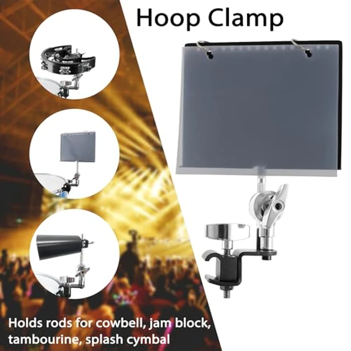 RANMING Drum Set Mounting Clamp Drum Hoop Mount Music Stand Clamp for Snare Drums and Toms Drum Set Clamp with Straight-Shaped Sheet Music Arm ,Drum Set Extension Mount for Percussion Instruments by RANMING - Image 3
