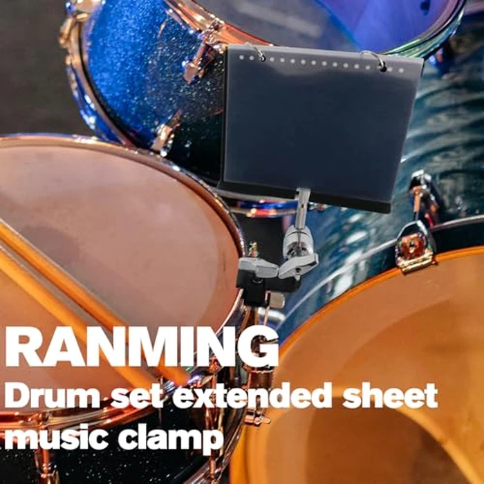 RANMING Drum Set Mounting Clamp Drum Hoop Mount Music Stand Clamp for Snare Drums and Toms Drum Set Clamp with Straight-Shaped Sheet Music Arm ,Drum Set Extension Mount for Percussion Instruments by RANMING - Image 7