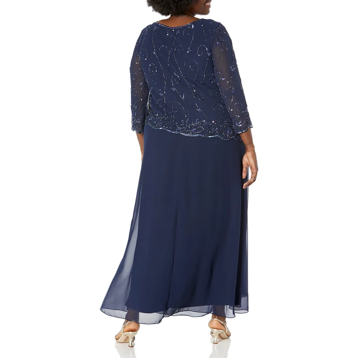 J Kara Women's Plus Size Beaded Scallop Bodice Asymmetrical Gown by J Kara - Image 2