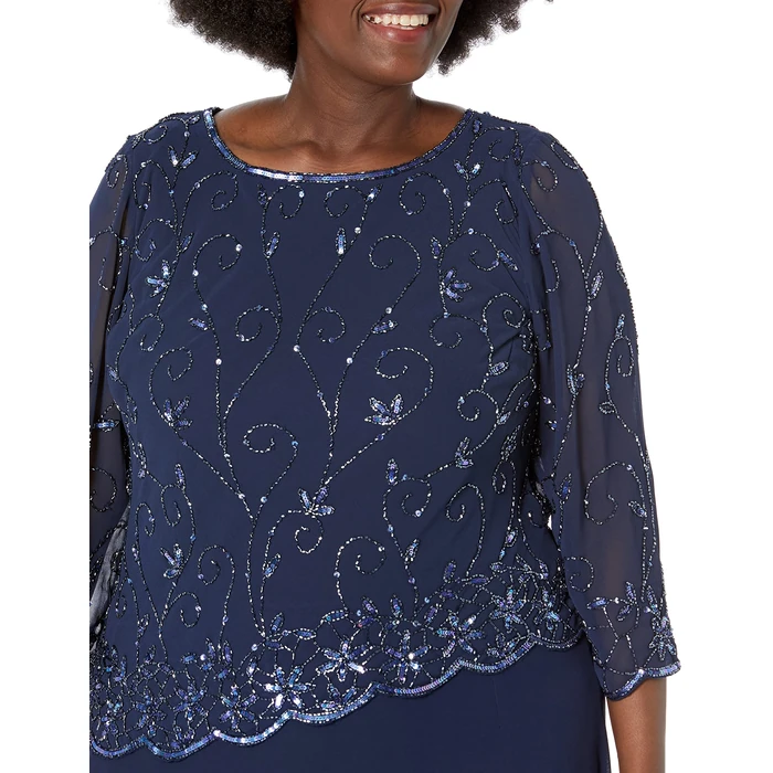 J Kara Women's Plus Size Beaded Scallop Bodice Asymmetrical Gown by J Kara - Image 3