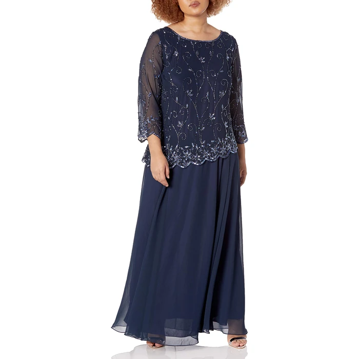 J Kara Women's Plus Size Beaded Scallop Bodice Asymmetrical Gown by J Kara - Image 4