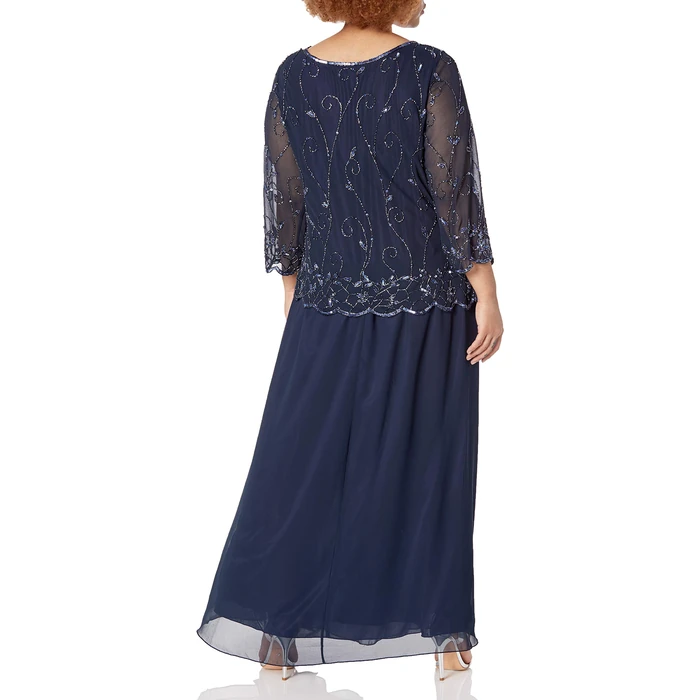 J Kara Women's Plus Size Beaded Scallop Bodice Asymmetrical Gown by J Kara - Image 5