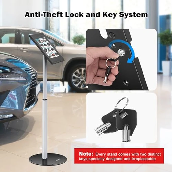 AboveTEK Anti Theft iPad Floor Stand, Robust Security Kiosk POS Tablet Stand, Height Adjustable Secure Holder Enclosure w/Lock and Key Mechanism for iPad/iPad Air/iPad Pro, Ideal for Retail Business by AboveTEK - Used - Very Good condition - CA$77.51