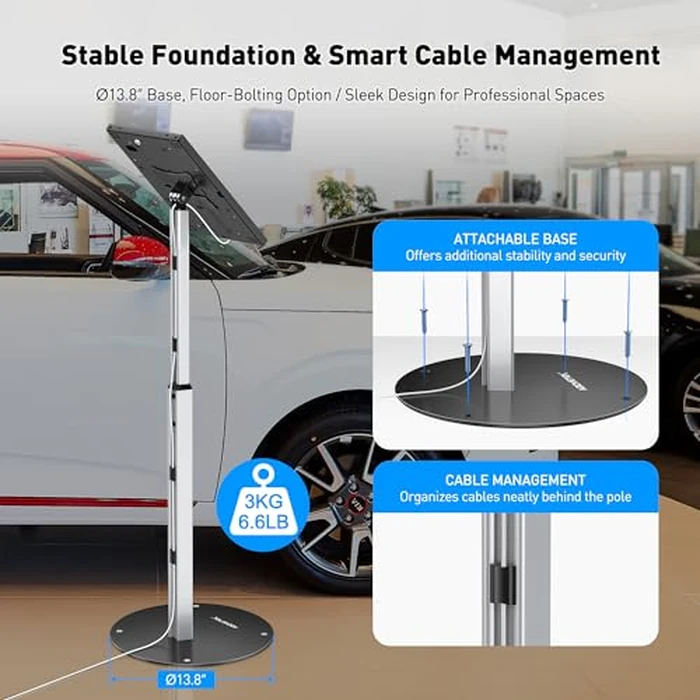 AboveTEK Anti Theft iPad Floor Stand, Robust Security Kiosk POS Tablet Stand, Height Adjustable Secure Holder Enclosure w/Lock and Key Mechanism for iPad/iPad Air/iPad Pro, Ideal for Retail Business by AboveTEK - Image 3