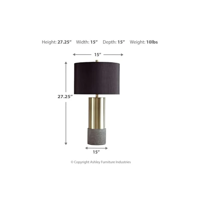 Signature Design by Ashley Jacek Contemporary Table Lamp, 2 Count, 3 Way Switch, Metal, Poly Resin and Drum Shade, 15" W x 15" D x 27.25" H, Gray & Brass Finish by Signature Design by Ashley - Image 3