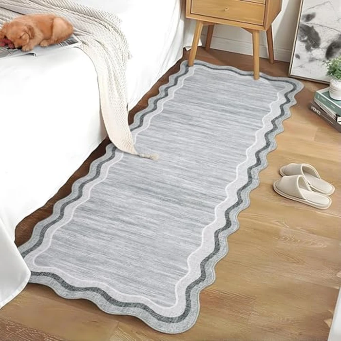 Garvee Scalloped Runner Rugs 2x6 Kitchen Rugs Non Slip Washable Door Rugs for Entryway Indoor Modern Solid Color Carpet, Low Pile Stain Resistant Neutral Mat, Grey by Garvee - Image 3