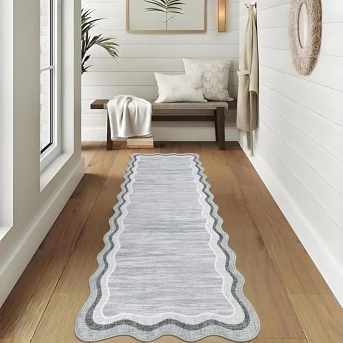 Garvee Scalloped Runner Rugs 2x6 Kitchen Rugs Non Slip Washable Door Rugs for Entryway Indoor Modern Solid Color Carpet, Low Pile Stain Resistant Neutral Mat, Grey by Garvee - Image 4