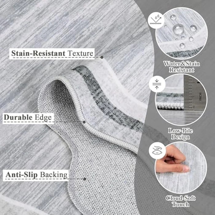 Garvee Scalloped Runner Rugs 2x6 Kitchen Rugs Non Slip Washable Door Rugs for Entryway Indoor Modern Solid Color Carpet, Low Pile Stain Resistant Neutral Mat, Grey by Garvee - Image 8