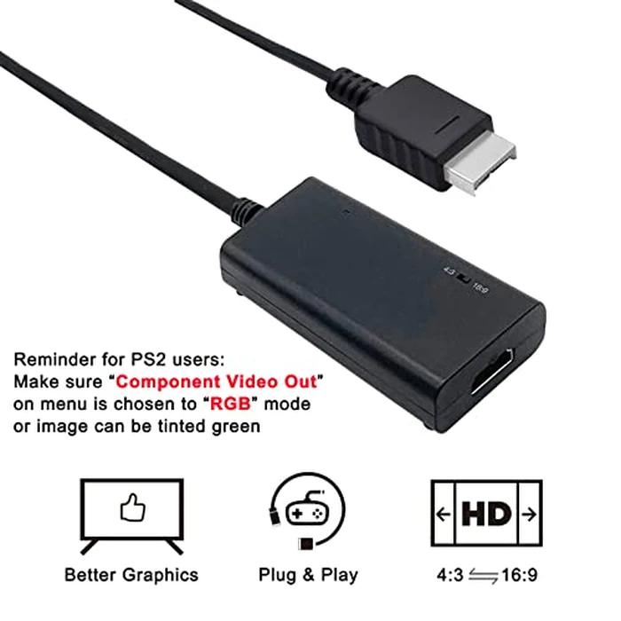 LEVELHIKE HDMI Cable for PlayStation 2 & PlayStation 1 Console (PS2 & PS1), PS1/PS2 to HDMI Adapter with True RGB Signal Output (100% Improved Video Quality), HD Converter with 4:3/16:9 Switch by LEVELHIKE - Image 3