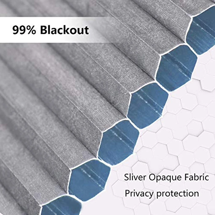 SEEYE Cordless Cellular Shades, Blackout Honeycomb Blinds, Room Darkening Pleated Window Shades Pull Down Shades for Bedroom Nursery, 23" W x 64" H(58W x 163H cm), Grey and White by SEEYE - Image 3