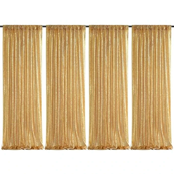 Gold Sequin Backdrop Curtains 4 Pieces 2ftx8ft Shimmer Wall Backdrop Glitter Fabric for Party Baby Shower Decor by Fanqisi - Image 1
