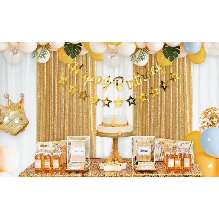 Gold Sequin Backdrop Curtains 4 Pieces 2ftx8ft Shimmer Wall Backdrop Glitter Fabric for Party Baby Shower Decor by Fanqisi - Image 3