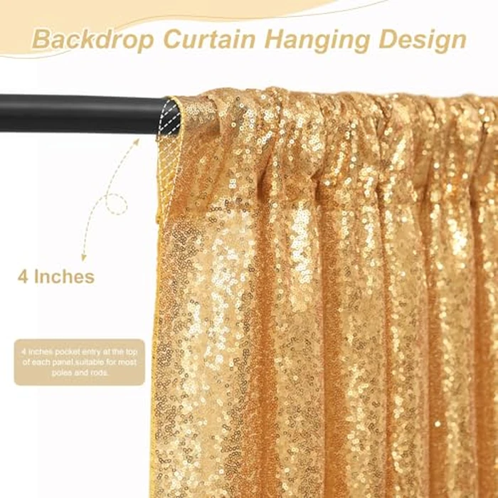 Gold Sequin Backdrop Curtains 4 Pieces 2ftx8ft Shimmer Wall Backdrop Glitter Fabric for Party Baby Shower Decor by Fanqisi - Image 4