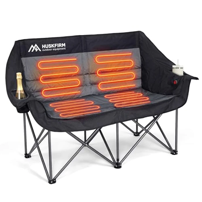 Huskfirm Heated Double Camping Chair, Heated Camping Chair with 3 Adjustable Temperatures and 4 Heating Zones,Portable Heated Chairs Outdoor Sports Support 650lbs（Battery Not Included） by Huskfirm - Used - Very Good condition - US$101.96
