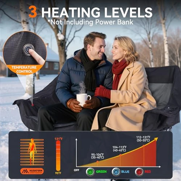 Huskfirm Heated Double Camping Chair, Heated Camping Chair with 3 Adjustable Temperatures and 4 Heating Zones,Portable Heated Chairs Outdoor Sports Support 650lbs（Battery Not Included） by Huskfirm - Image 3