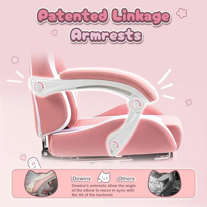 Dowinx Gaming Chair Cute with Cat Ears and Massage Lumbar Support, Ergonomic Computer Chair for Girl with Footrest and Headrest, Comfortable Reclining Game Chair 290lbs for Adult, Teen, Pink by Dowinx - Image 4