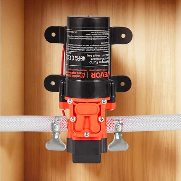 VEVOR Water Pressure Pump, 12V DC 1.2 GPM (4.5 L/min), 2-Chamber Self-Priming Diaphragm Water Pump with 2 Hose Clamps, 80 PSI Max Pressure, Quiet Operation, for RV, Caravan, Marine, Garden Irrigation by VEVOR - Image 2