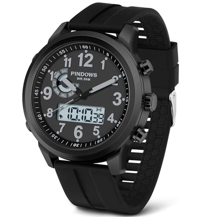 PINIDOUS Men Watches for Men's Military Digital Watches Analog Quartz Waterproof Watch Sport Outdoor Multifunctional Stainless Steel Classic Stylish Fashion Casual Business Wristwatch by PINIDOUS - Used - Like New condition