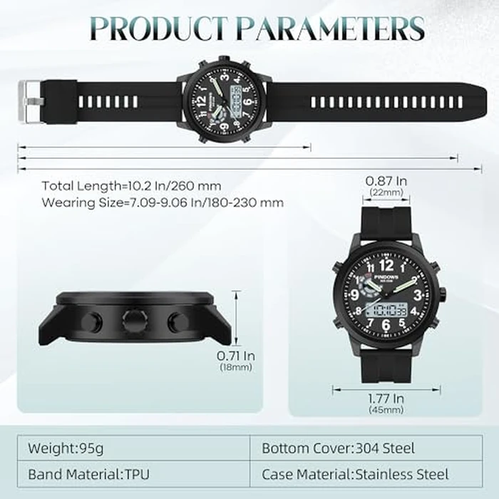 PINIDOUS Men Watches for Men's Military Digital Watches Analog Quartz Waterproof Watch Sport Outdoor Multifunctional Stainless Steel Classic Stylish Fashion Casual Business Wristwatch by PINIDOUS - Image 3