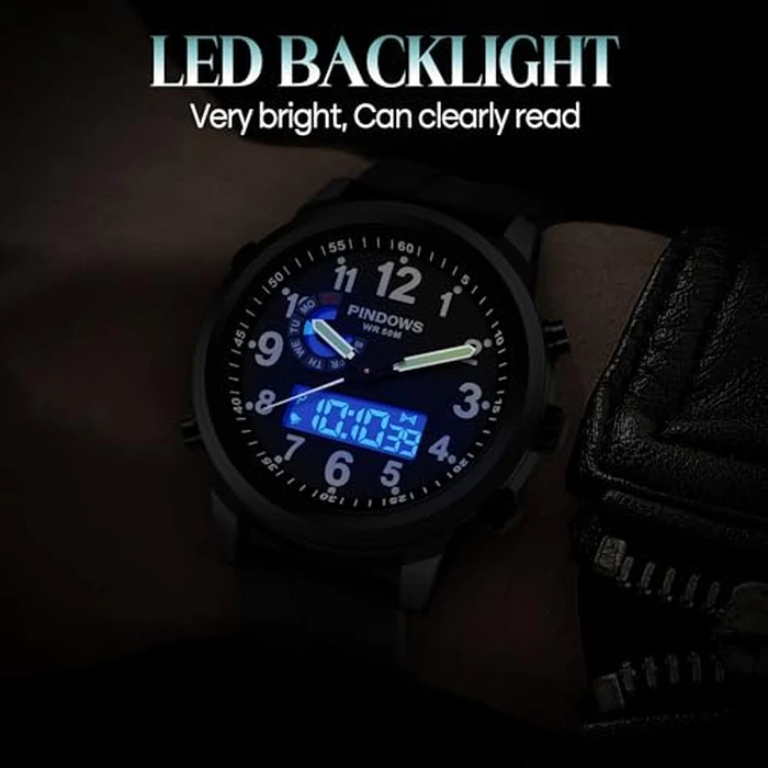 PINIDOUS Men Watches for Men's Military Digital Watches Analog Quartz Waterproof Watch Sport Outdoor Multifunctional Stainless Steel Classic Stylish Fashion Casual Business Wristwatch by PINIDOUS - Image 4