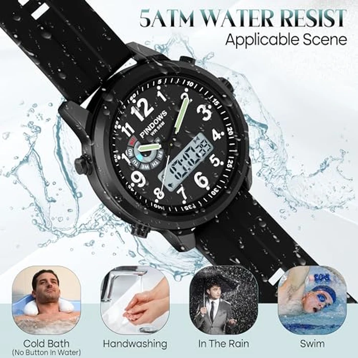PINIDOUS Men Watches for Men's Military Digital Watches Analog Quartz Waterproof Watch Sport Outdoor Multifunctional Stainless Steel Classic Stylish Fashion Casual Business Wristwatch by PINIDOUS - Image 6