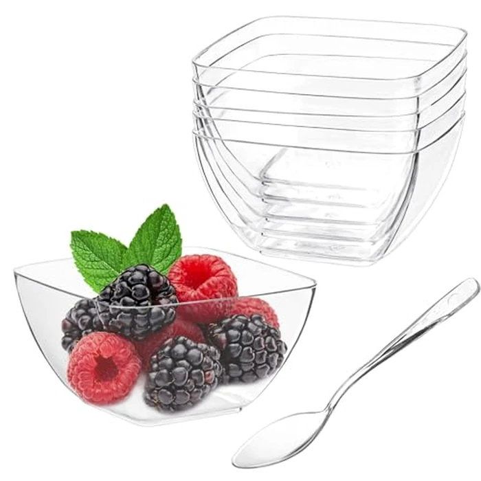 TOFLEN 200ct 2 oz Mini Dessert Cups with Spoons, Clear Plastic Reusable Small Party Serving Cups for Appetizers, Hors D'oeuvres Plates by TOFLEN - Used - Like New condition