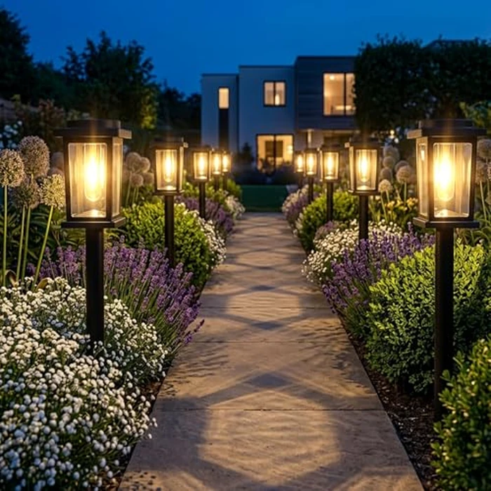 Melunar Solar Pathway Lights Outdoor, 8 Pack Solar Powered Garden Lights Waterproof, Auto On/Off Outdoor Landscape Lights for Patio, Walkway, Driveway, Lawn, Pool Decor. (Warm White) by Melunar - Image 3