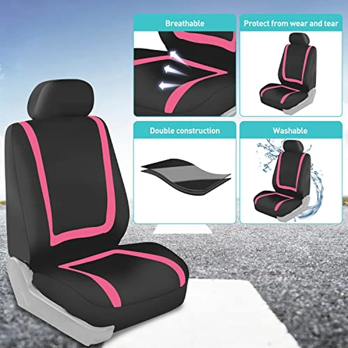 FH Group Car Seat Covers Full Set Cloth - Universal Fit Washable Automotive Seat Covers, Low Back Front Seat Covers, Solid Back Seat Cover for SUV, Sedan and Van Pink by FH Group - Image 7