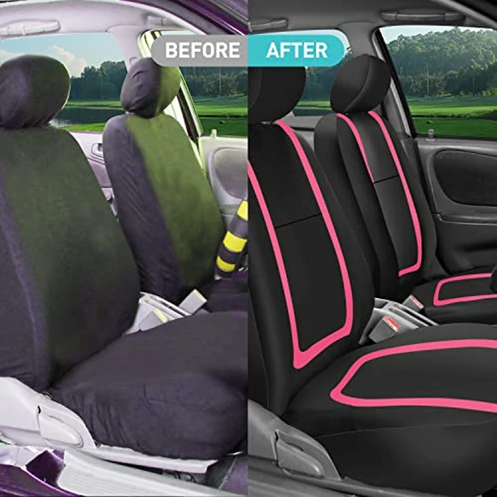 FH Group Car Seat Covers Full Set Cloth - Universal Fit Washable Automotive Seat Covers, Low Back Front Seat Covers, Solid Back Seat Cover for SUV, Sedan and Van Pink by FH Group - Image 8