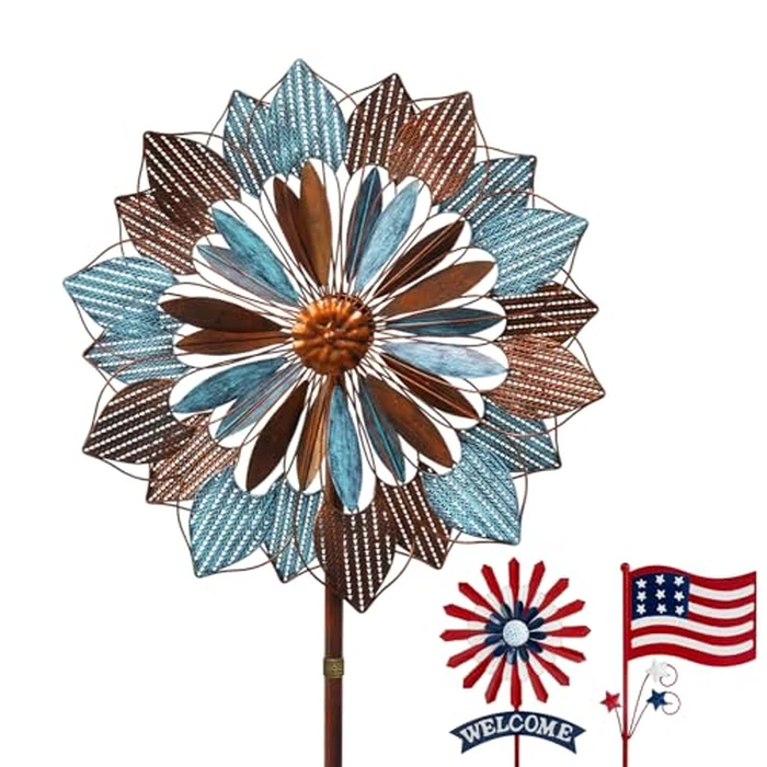 Wind Spinners Outdoor, 84" Large Metal Kinetic Wind Sculptures for Garden, Classic Yard Art with 2 Piece Welcome Flag Decoration by A ANLEOLIFE - Image 1