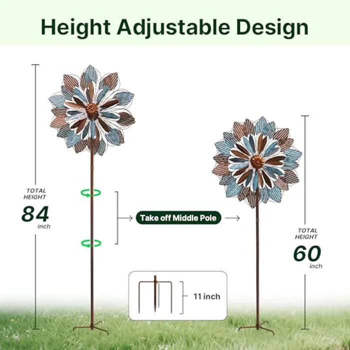 Wind Spinners Outdoor, 84" Large Metal Kinetic Wind Sculptures for Garden, Classic Yard Art with 2 Piece Welcome Flag Decoration by A ANLEOLIFE - Image 3
