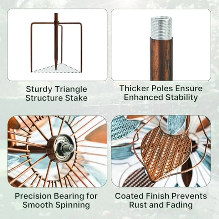 Wind Spinners Outdoor, 84" Large Metal Kinetic Wind Sculptures for Garden, Classic Yard Art with 2 Piece Welcome Flag Decoration by A ANLEOLIFE - Image 5