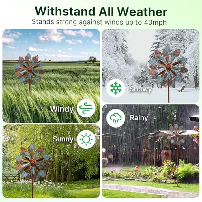 Wind Spinners Outdoor, 84" Large Metal Kinetic Wind Sculptures for Garden, Classic Yard Art with 2 Piece Welcome Flag Decoration by A ANLEOLIFE - Image 6