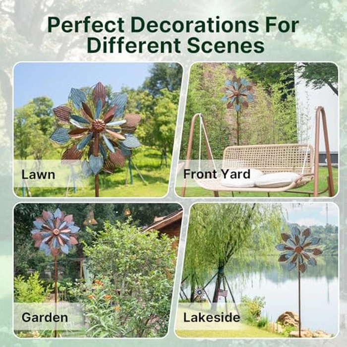 Wind Spinners Outdoor, 84" Large Metal Kinetic Wind Sculptures for Garden, Classic Yard Art with 2 Piece Welcome Flag Decoration by A ANLEOLIFE - Image 8