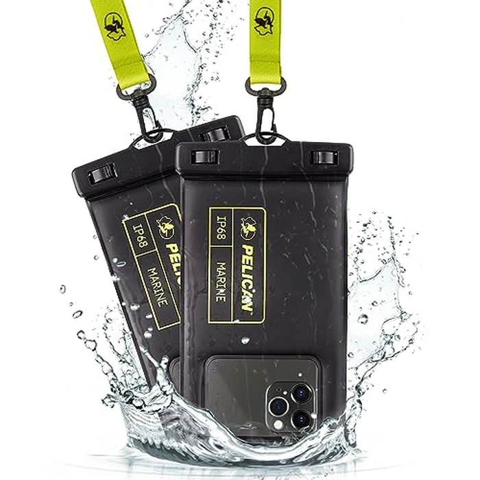 Pelican 2 Pack Marine - IP68 Waterproof Phone Pouch (Regular Size) Floating Waterproof Phone Case - Beach Cruise Ship Travel Essentials - Works w/All Phones - Detachable Lanyard - Black/Hi-Vis Yellow by Pelican - Used - Good condition - CA$25.19