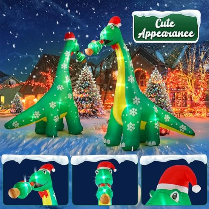 CACIRAL 10 FT Dinosaur Christmas Inflatable Outdoor Decoration, Lighted Dinosaur Christmas Blow Up with Xmas Hat and Tree, Xmas Holiday Decor for Yard, Lawn, Patio, Garden by CACIRAL - Image 4