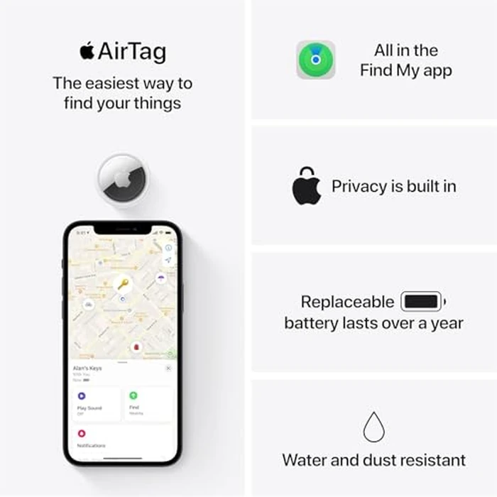 Apple AirTag (1st Generation) - 4 Pack. Keep Track of and find Your Keys, Wallet, Luggage, Backpack, and More. Simple one-tap Set up with iPhone or iPad, Bluetooth by Apple - Image 6